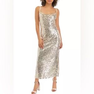 Taylor Gold Sequined NWT Maxi Cocktail Formal Dress 6